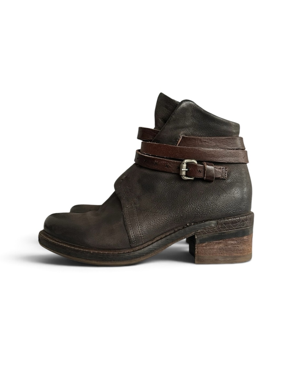 A.S.98 Strappy Buckle Distressed Leather Ankle Boots Size EU 36 | US 5.5-6